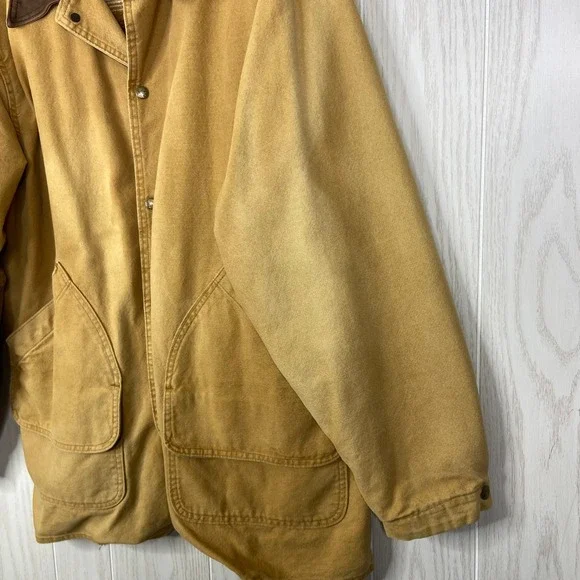 Woolrich Mens VTG Chore Jacket Tan Canvas Leather Collar Striped Lined L - Picture 4 of 9